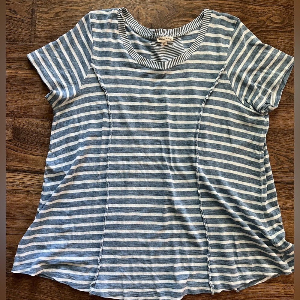 Jane and Delancey Blue and White Stripe Distressed Top XL